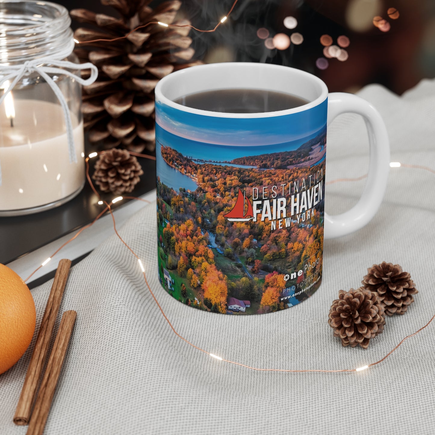 onePhoto Scenic Autumn Little Sodus Bay Mug - 11oz Coffee Cup for Nature Lovers