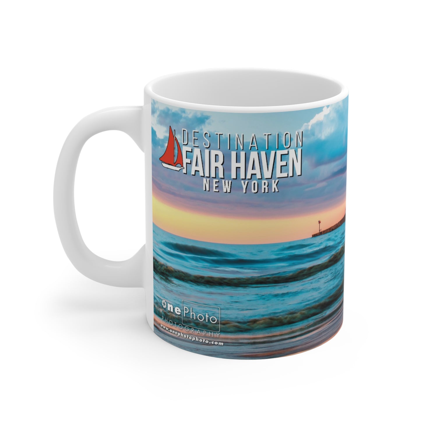 onePhoto Destination Fair Haven, New York Mug - West Pier View