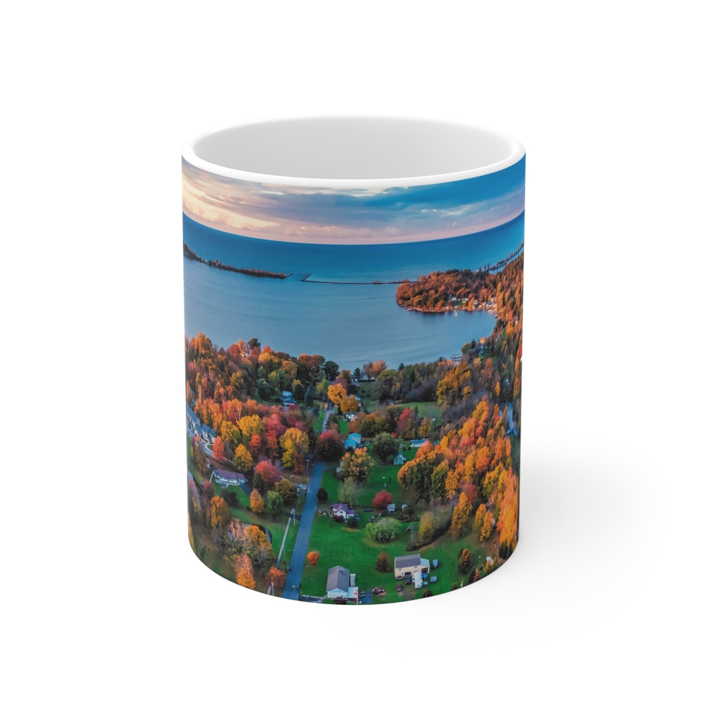 onePhoto Scenic Autumn Little Sodus Bay Mug - 11oz Coffee Cup for Nature Lovers