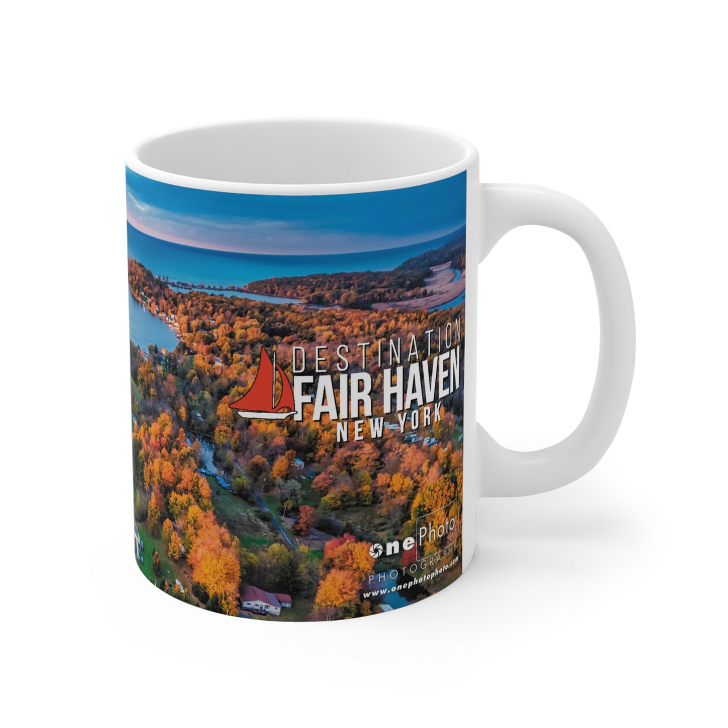 onePhoto Scenic Autumn Little Sodus Bay Mug - 11oz Coffee Cup for Nature Lovers