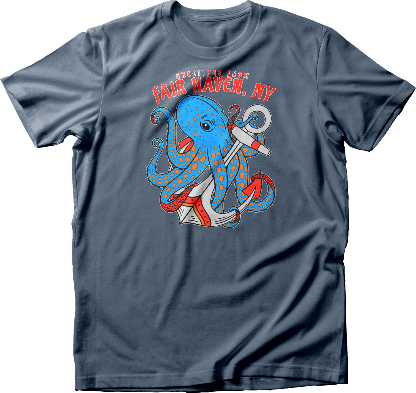 Greetings from Fair Haven, NY Light Blue Octopus T-Shirt
