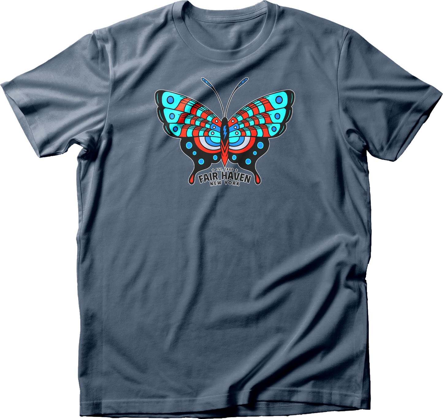 Fair Haven, NY Light Blue & Red Butterfly T-Shirt
