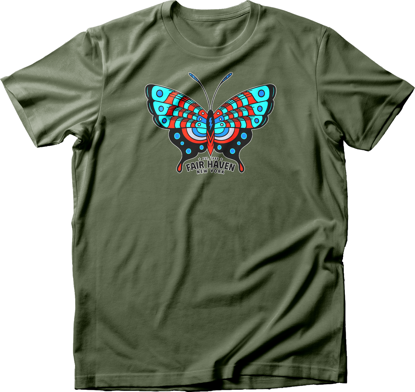 Fair Haven, NY Light Blue & Red Butterfly T-Shirt