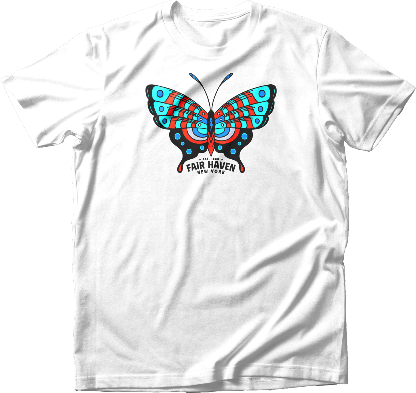 Fair Haven, NY Light Blue & Red Butterfly T-Shirt