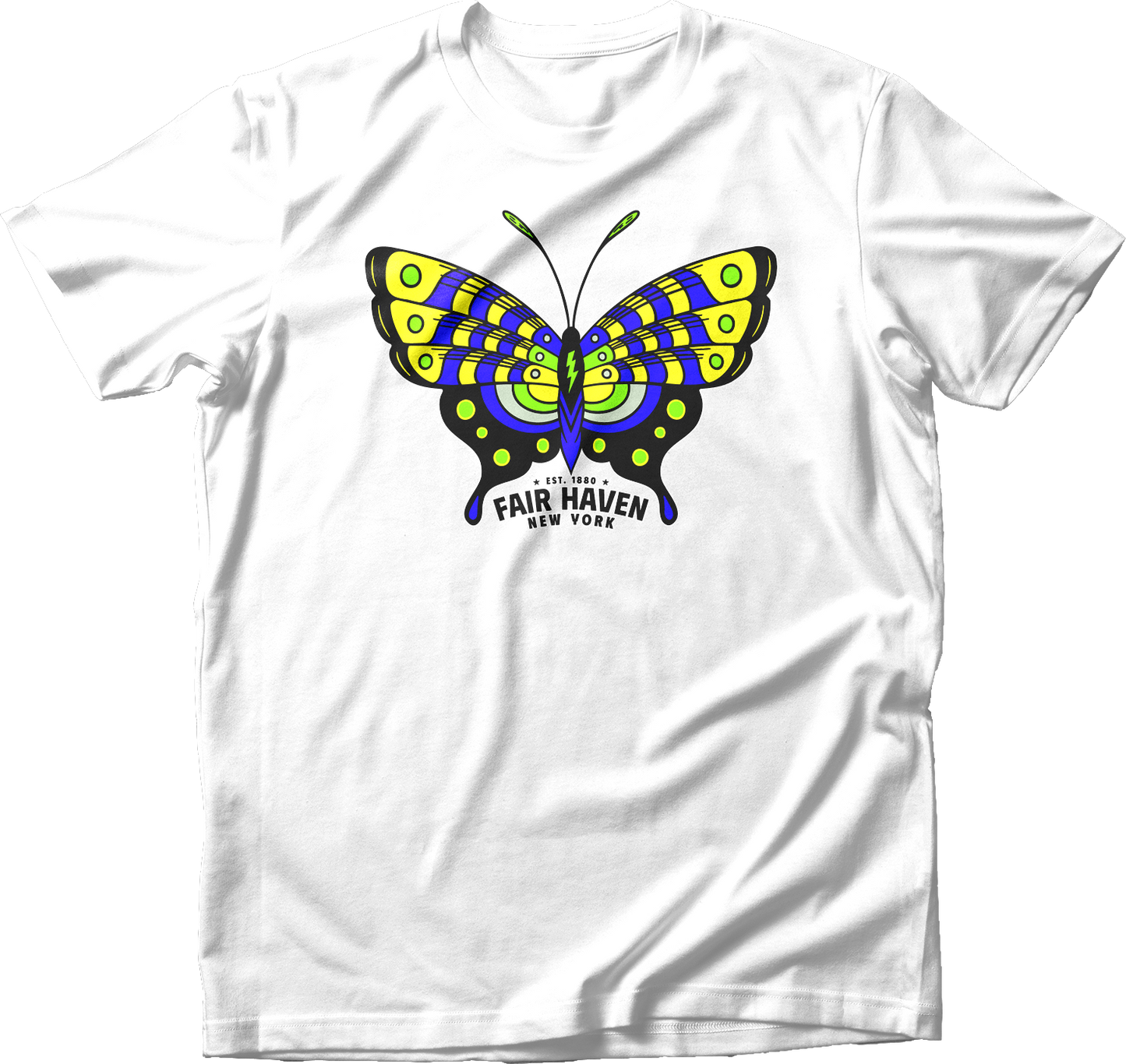 Fair Haven, NY Yellow & Blue Butterfly T-Shirt
