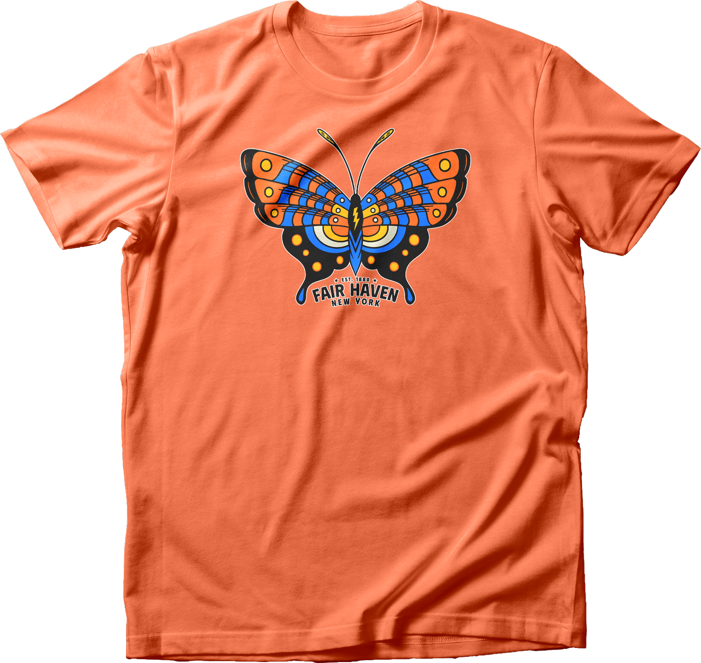 Fair Haven, NY Orange & Blue Butterfly T-Shirt