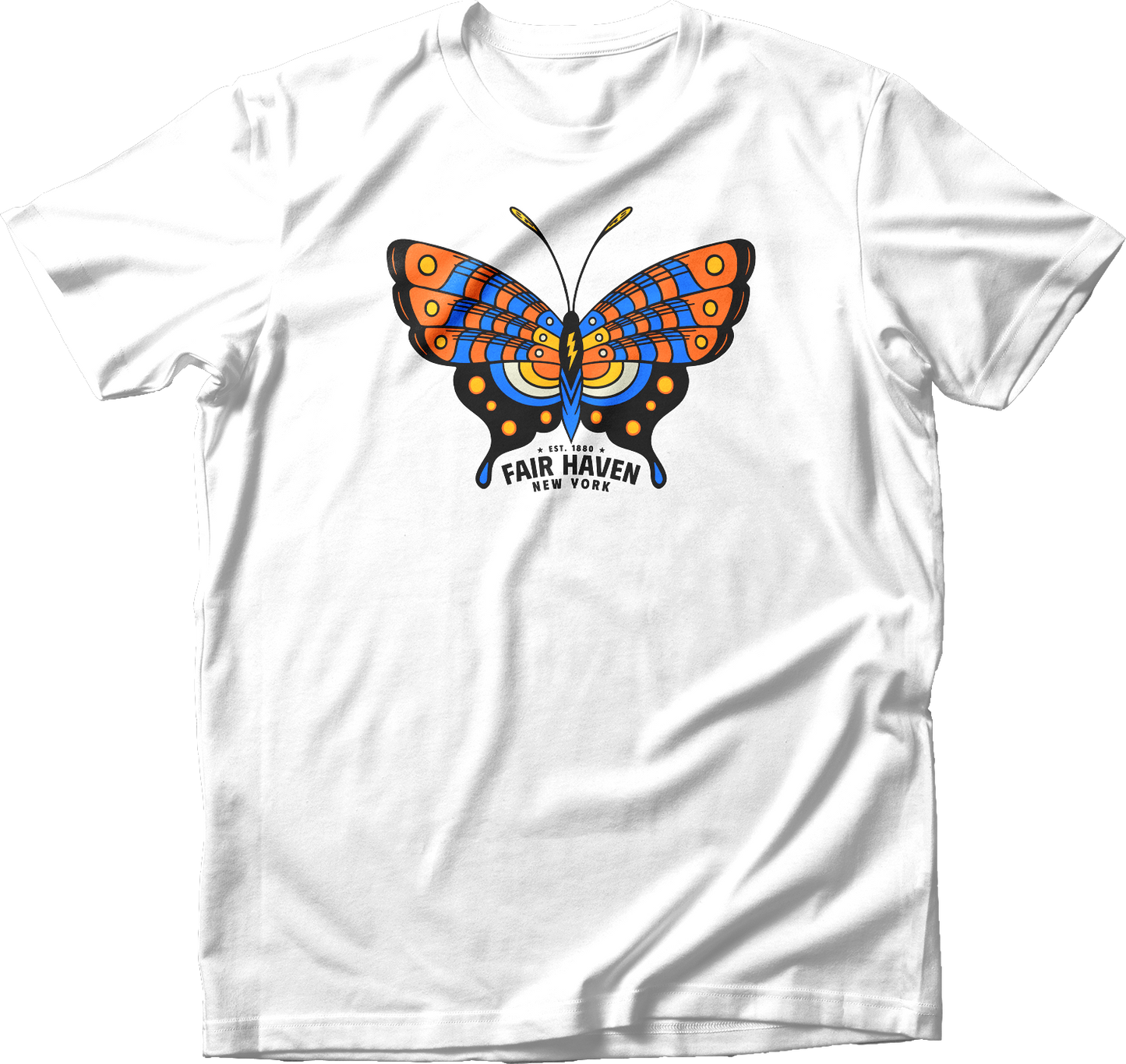 Fair Haven, NY Orange & Blue Butterfly T-Shirt