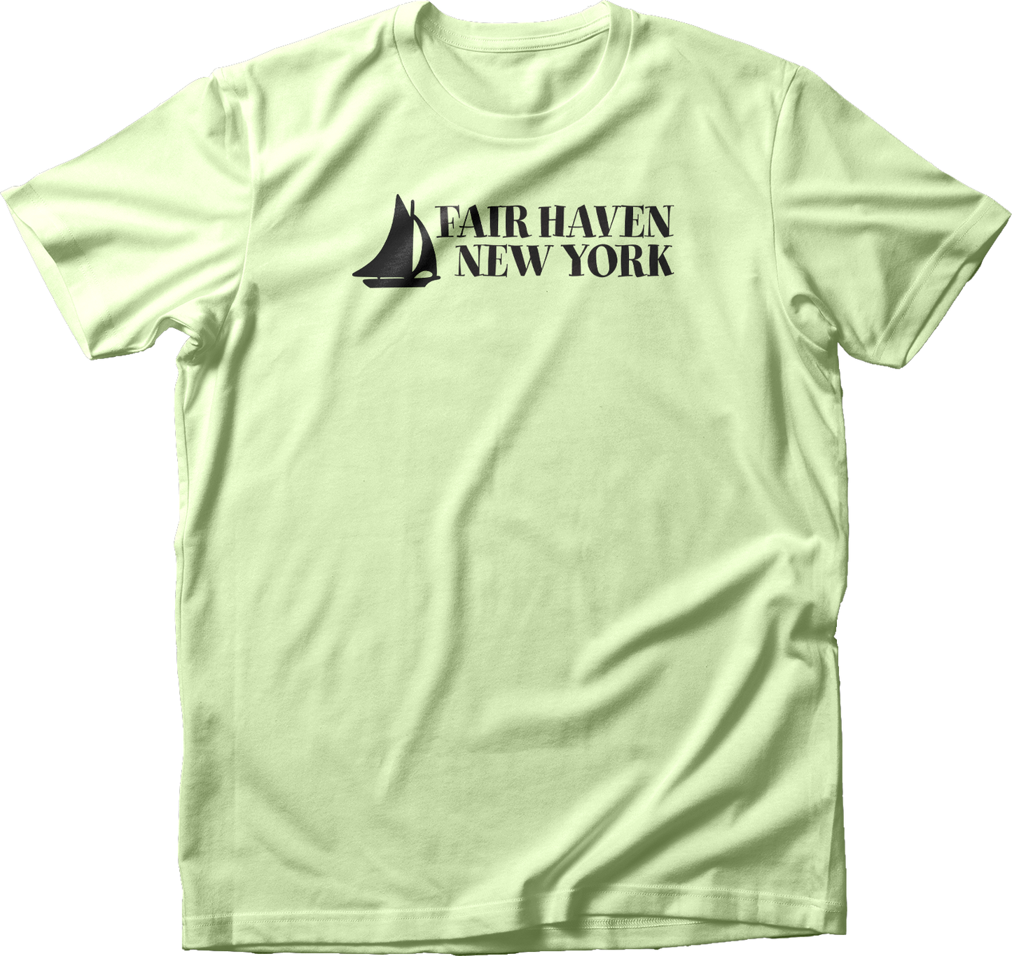 Fair Haven Sailboat stacked in Black T-Shirt