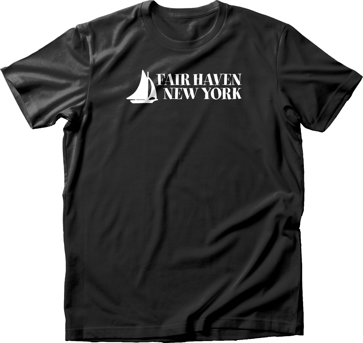 Fair Haven Sailboat stacked in White T-Shirt