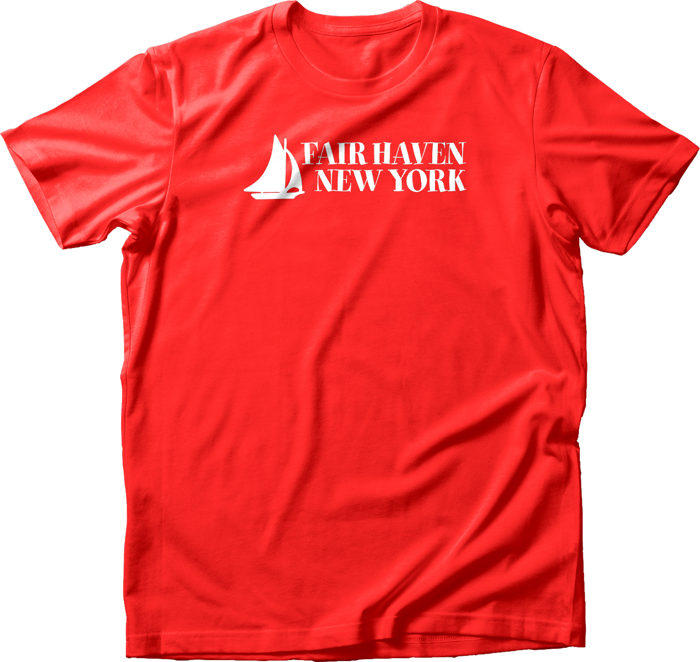 Fair Haven Sailboat stacked in White T-Shirt