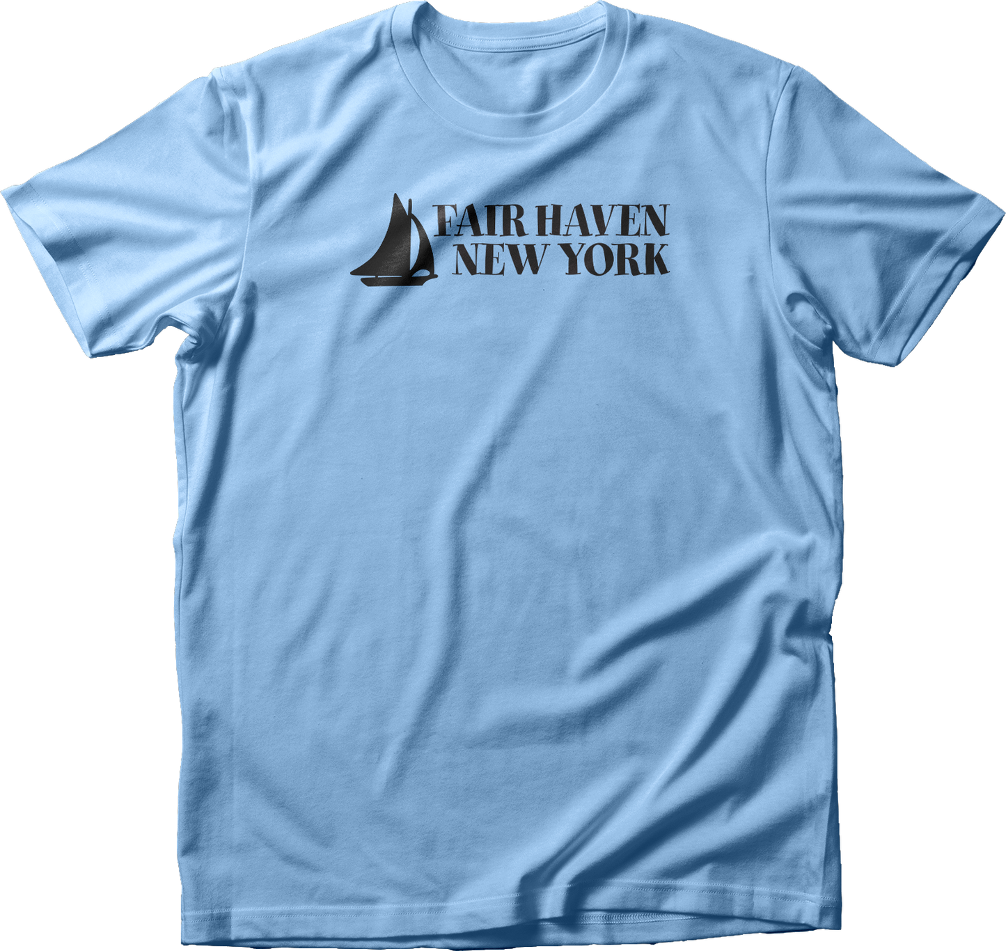 Fair Haven Sailboat stacked in Black T-Shirt