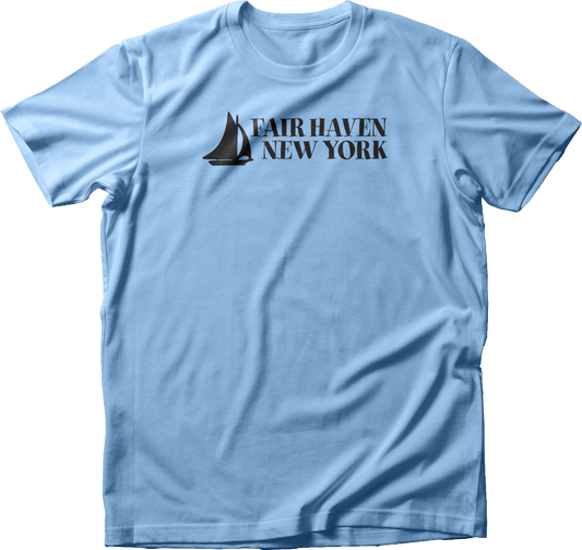Fair Haven Sailboat stacked in Black T-Shirt