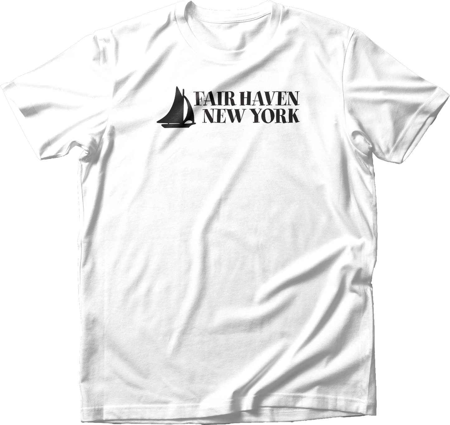 Fair Haven Sailboat stacked in Black T-Shirt