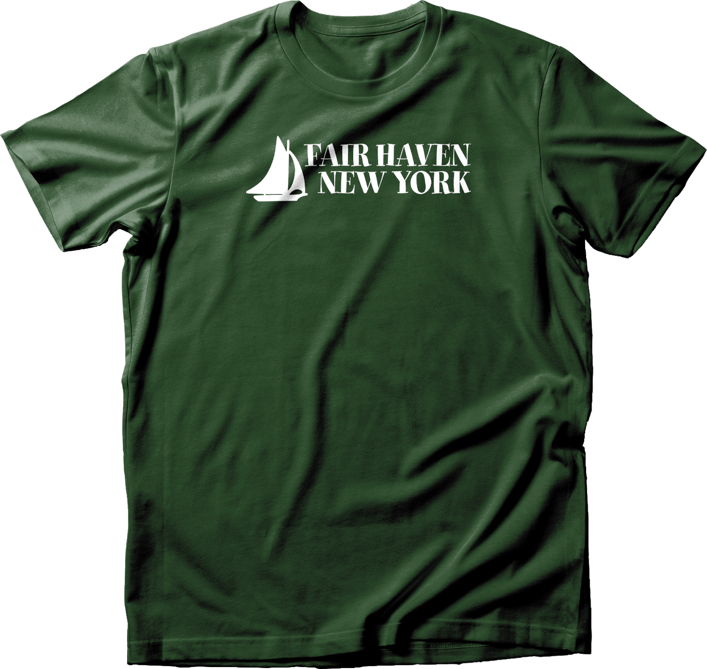 Fair Haven Sailboat stacked in White T-Shirt