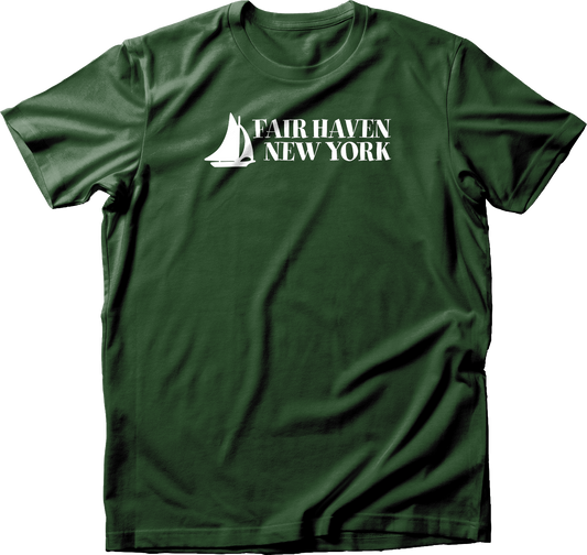 Fair Haven Sailboat stacked in White T-Shirt