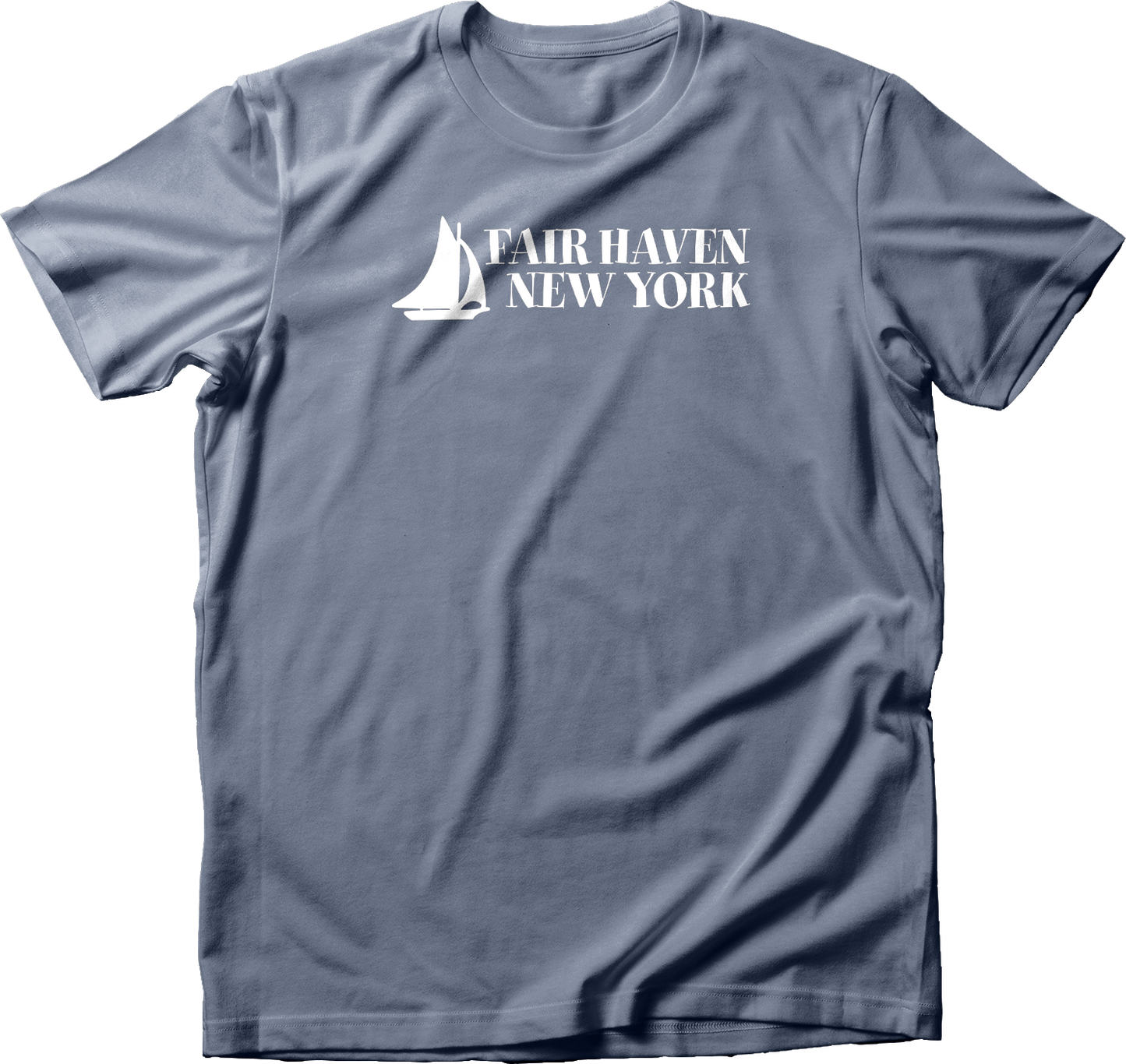 Fair Haven Sailboat stacked in White T-Shirt