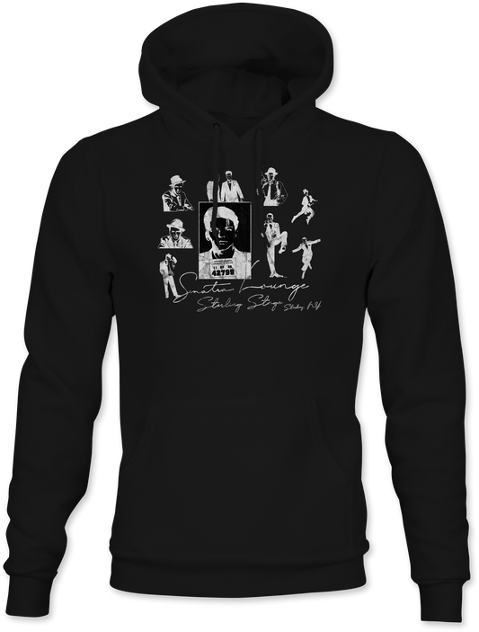 Black hoodie with graphic design on a white background